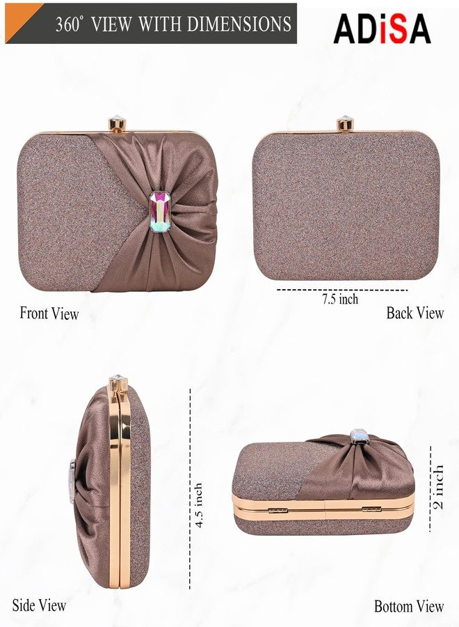 ADISA Studded formal party clutch with gold chain for women and girls (CL107-COP) - Image 2